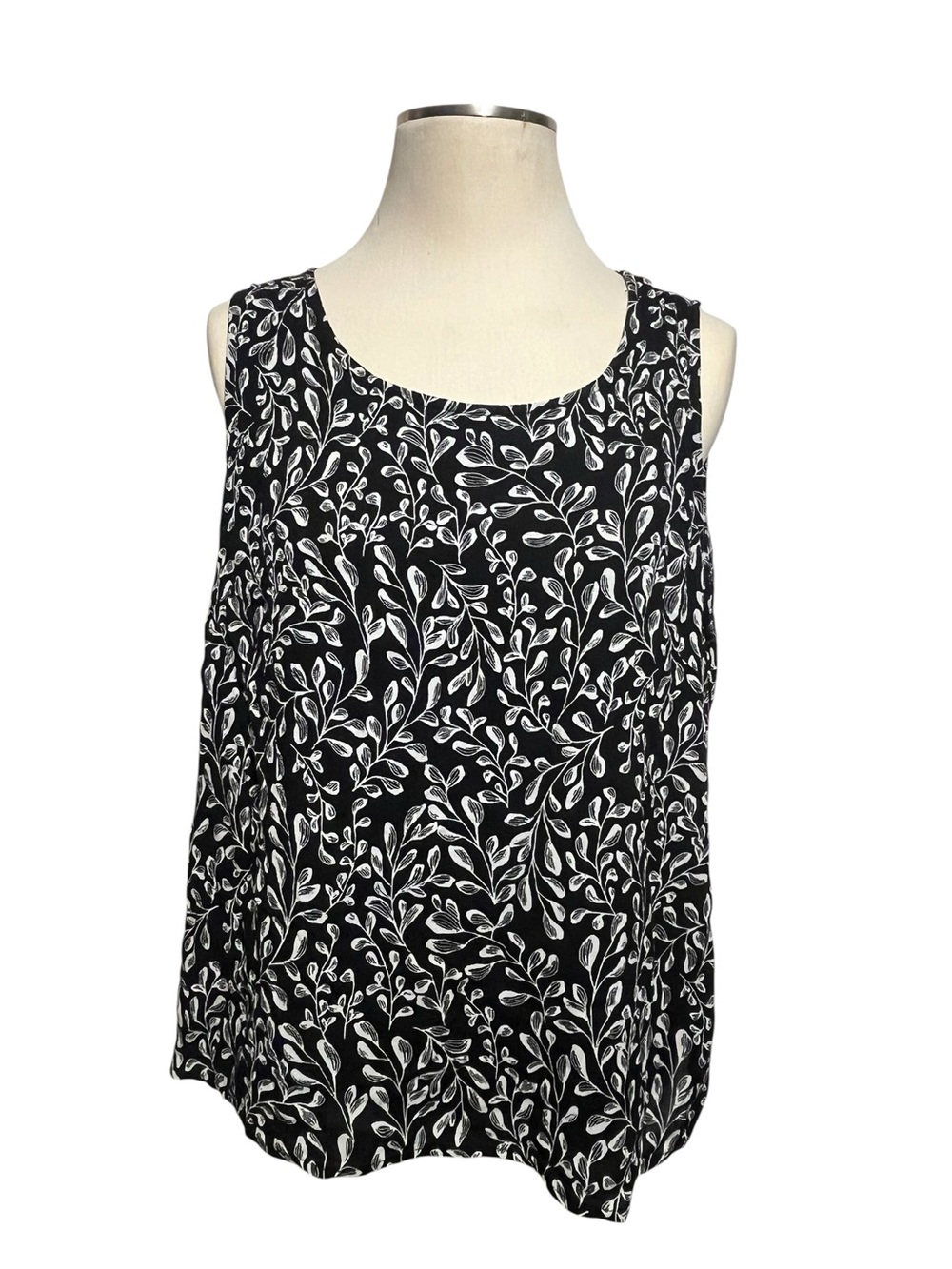 J. Jill Black Tank Top with White Leaf Print